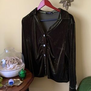 Deep olive velvet button up top cider 3X
